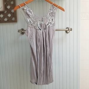 Sydney Joy Grey Floral Neck Sequined Tank Top